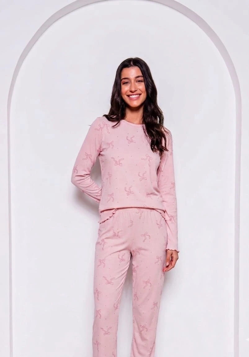 PIJAMA FEMININO CANELADO ESTAMPADO