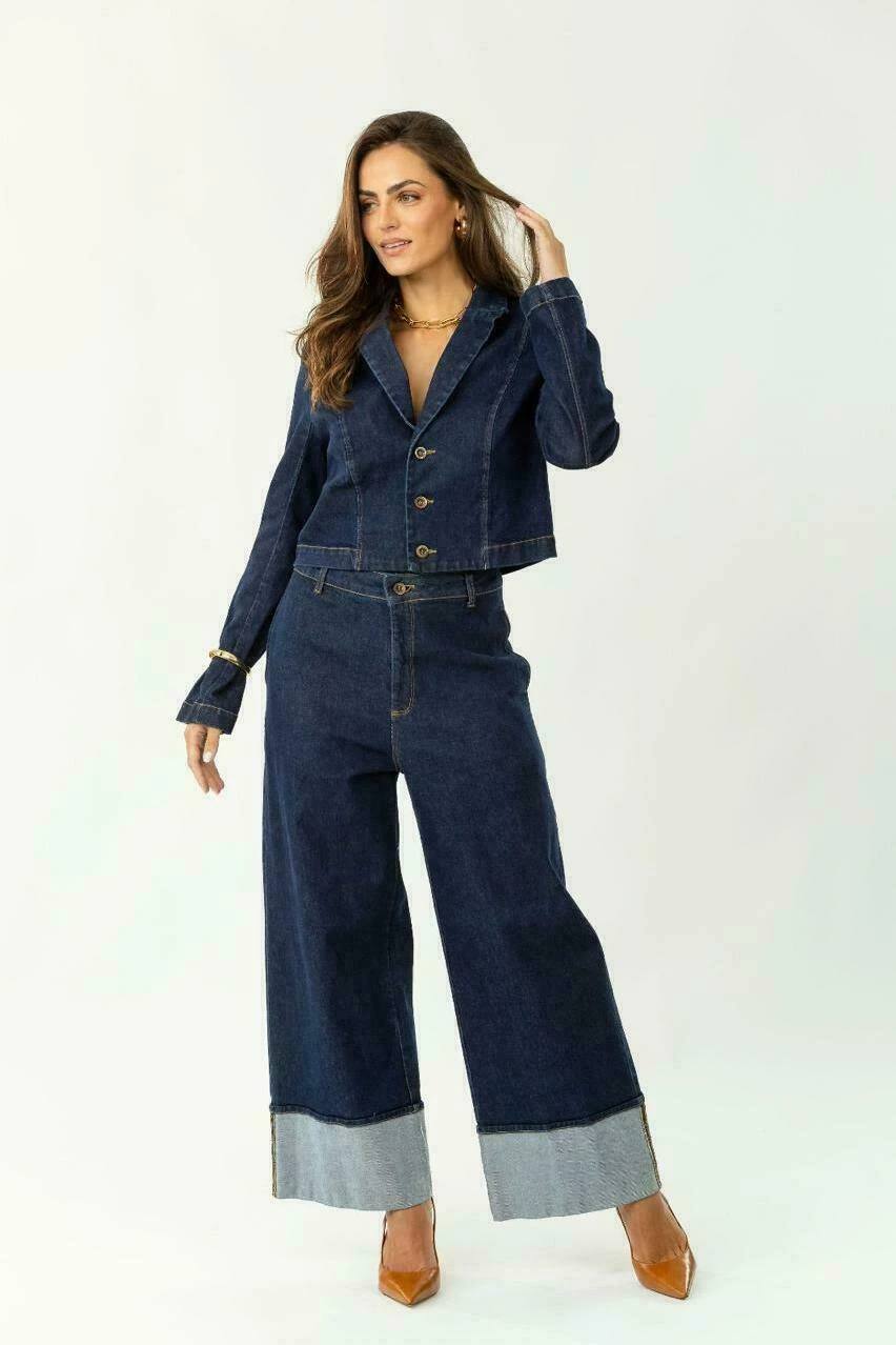 BLAZER CROPPED AMACIADO JEANS ESCURO